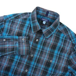 Made by Cam Newton Shirt Mens M Blue Plaid Button Up Long Sleeve 100% Cotton